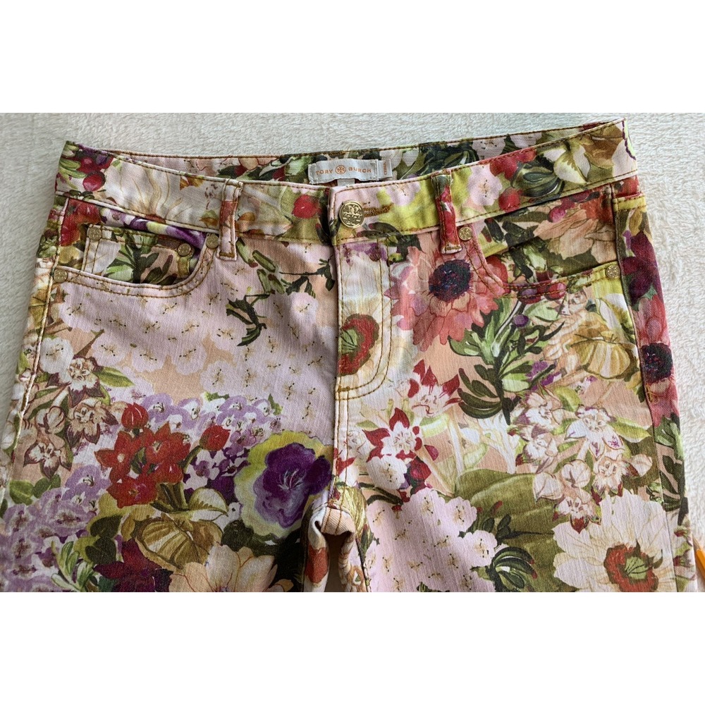Tory Burch Women's Super Skinny Jean Size 29 Floral Print Flowers Colorful - Picture 4 of 15